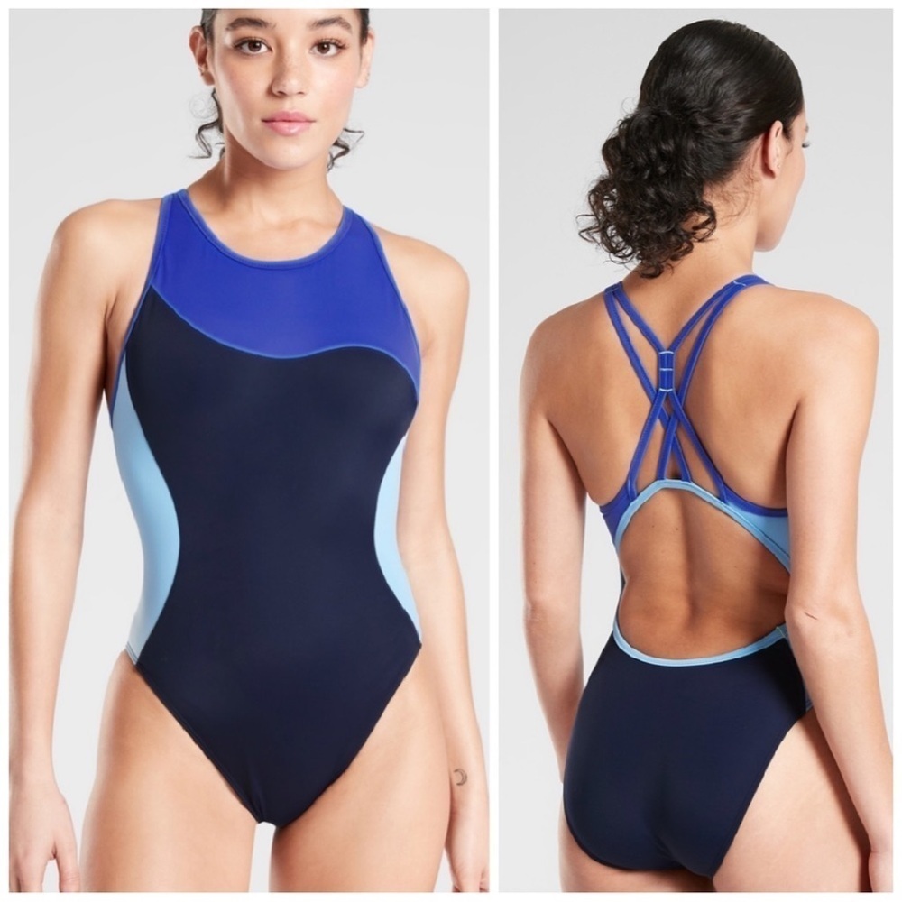 NEW Athleta Freestyle Colorblock One Piece Swimsuit Blue 424638 Size 36 NWOT